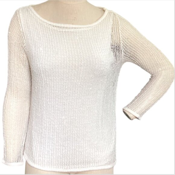 Uniform by John Paul Richards Mesh Sequin Top w/ Under-Tank Top Sz M White 88Q - Picture 2 of 6